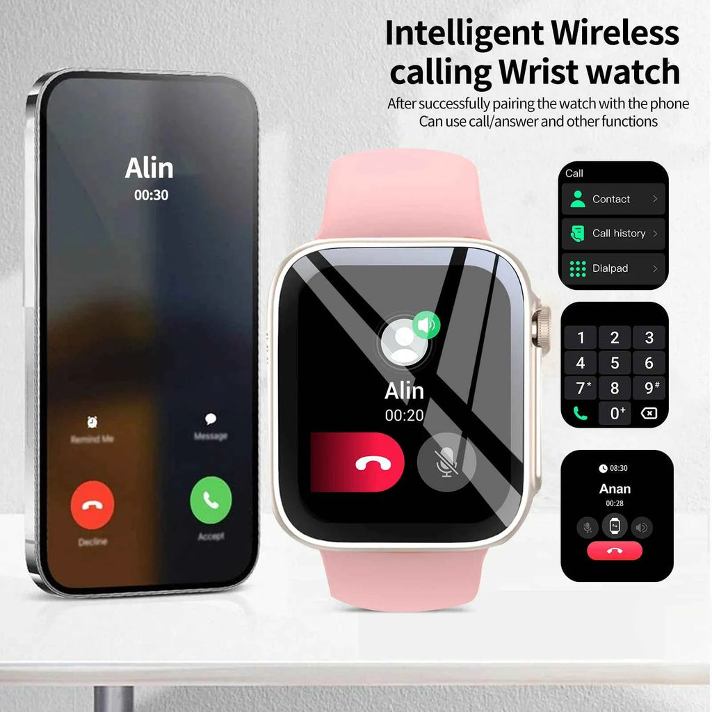Smart Watch with1.68-Inch HD Display – Wireless Calling/Dialing, Alarm/Message Notifications, Fitness Tracking, Music Control.