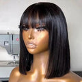 Short Bob Wig with Bangs Straight Human Hair Bob with Bangs Wig Human Hair 180% Density Straight Bang Bob Wig For Women - Maliame Store