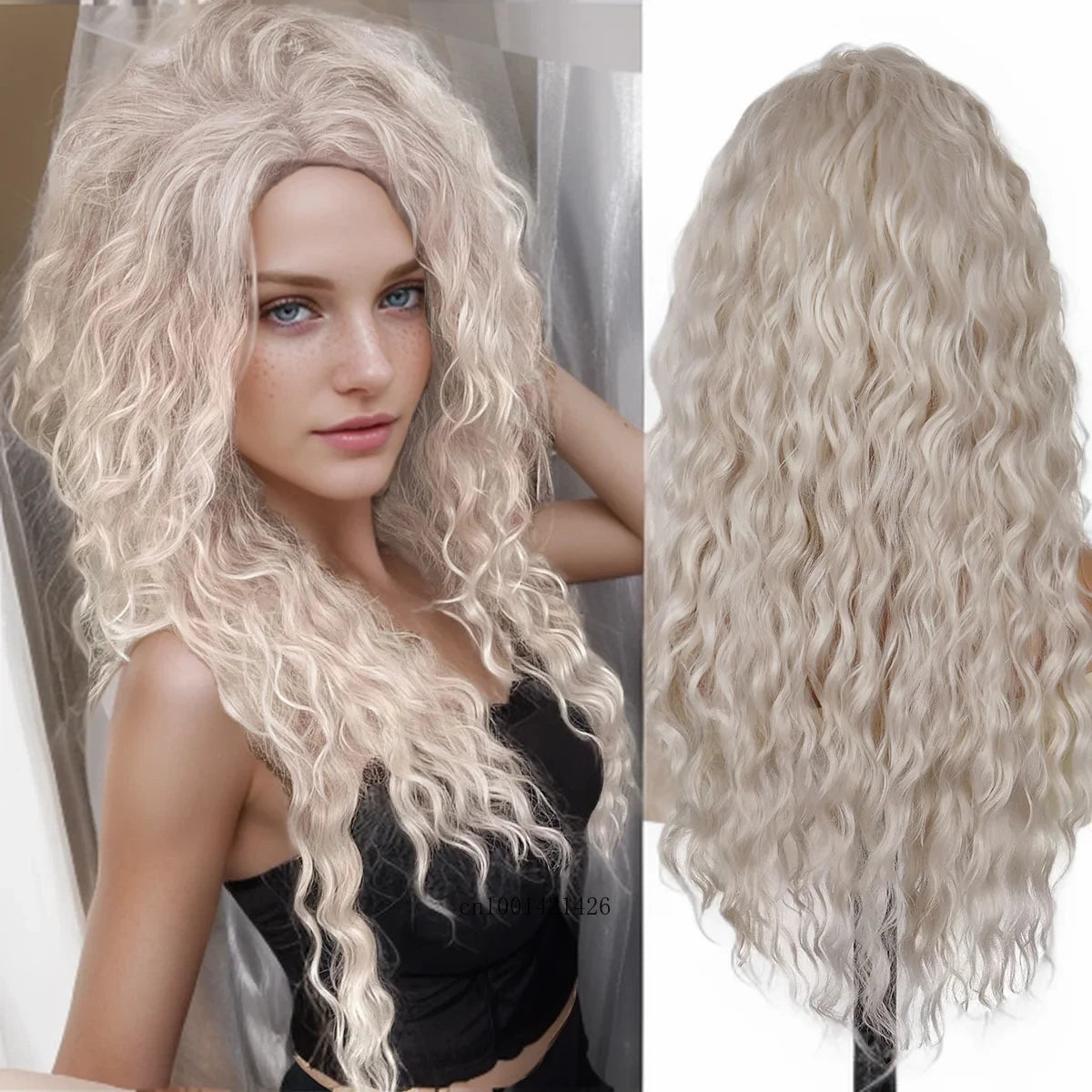 New Ash Blonde Wig Synthetic Long Curly Hair Wigs for Women Fluffy Wave Ombre Wig Costume Carnival Party Regular Cur Wig 26 Inch - Maliame Store
