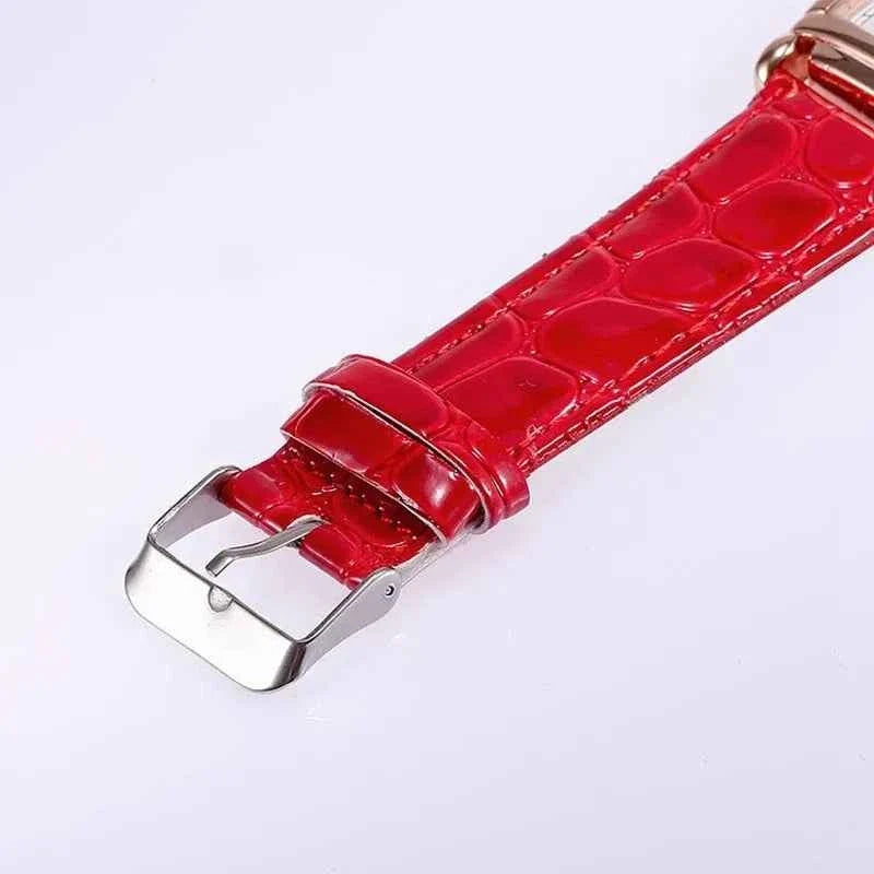 Fashion Women Watches Luxury Metal Rose Gold Square Ladies Quartz Wristwatch Rectangle Red Leather Female Clock - Maliame Store