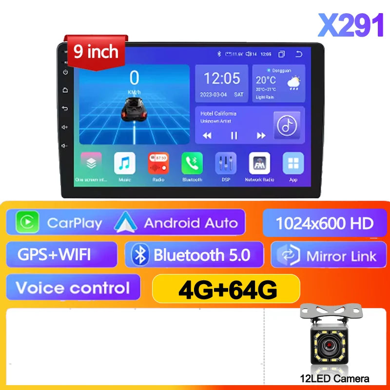 Autoradio Android 13 Universel 2 Din – 7/9/10 Pouces, GPS, WiFi, Bluetooth, CarPlay/Android Auto, 32/64 Go