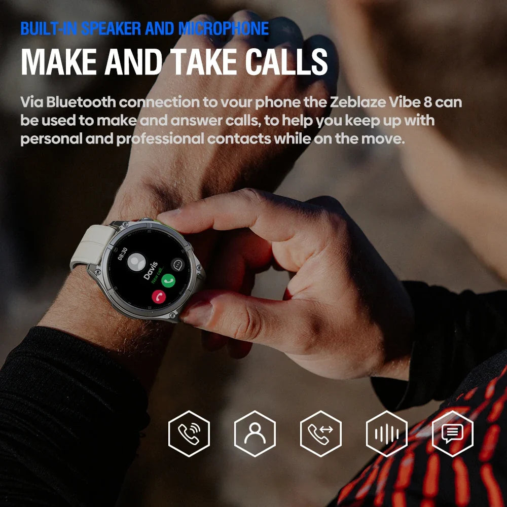 Zeblaze Vibe 8 Smart Watch 1.43" AMOLED Sapphire Screen 5ATM IP69K Waterproof Built-in Flashlight Bluetooth Calling Smartwatch - Maliame Store