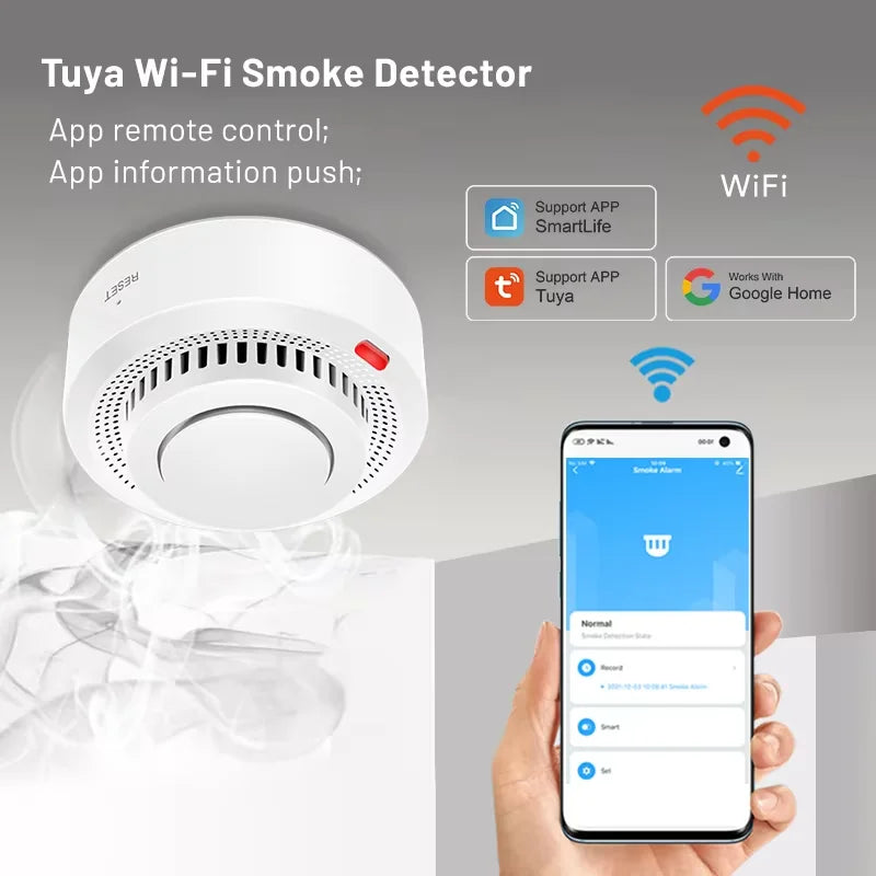 Tuya Smart WiFi Smoke Sensor Fire Protection Smoke Detector 85dB Sound Security System Firefighters  Smartlife APP Control - Maliame Store