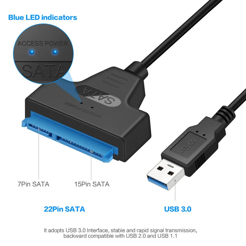 SATA to USB 3.0 / 2.0 Cable Up to 6 Gbps for 2.5 Inch External HDD SSD Hard Drive SATA 3 22 Pin Adapter USB 3.0 to Sata III Cord - Maliame Store