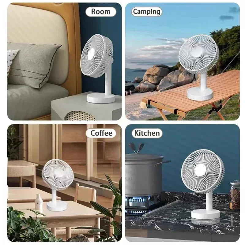 Ventilateur de table portable rechargeable, mini ventilateur USB 8 pouces pour la maison, le bureau, le camping, ventilateur rafraîchissant avec minuterie oscillante