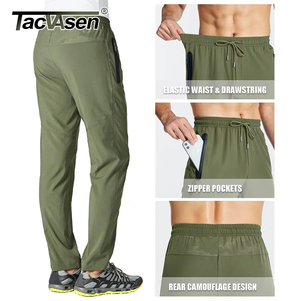 TACVASEN Outdoor Pants Men Quick Dry Straight Running Hiking Pants Elastic Lightweight Yoga Fitness Exercise Sweatpants Joggers - Maliame Store