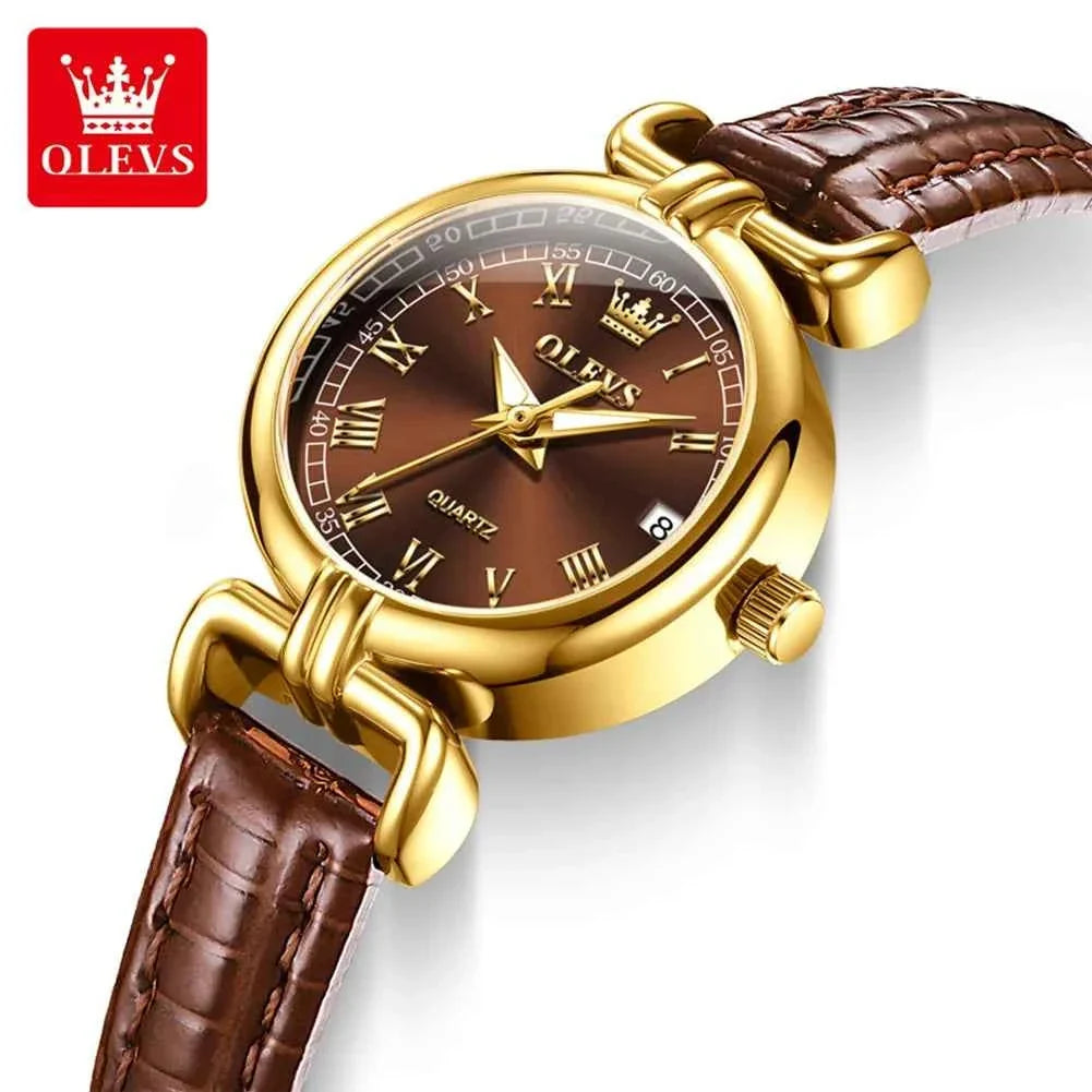 Womens Elegant Quartz Watch - Original Waterproof Leather Strap with Luminous Date Feature, Perfect Gift for Ladies and Girls - Maliame Store