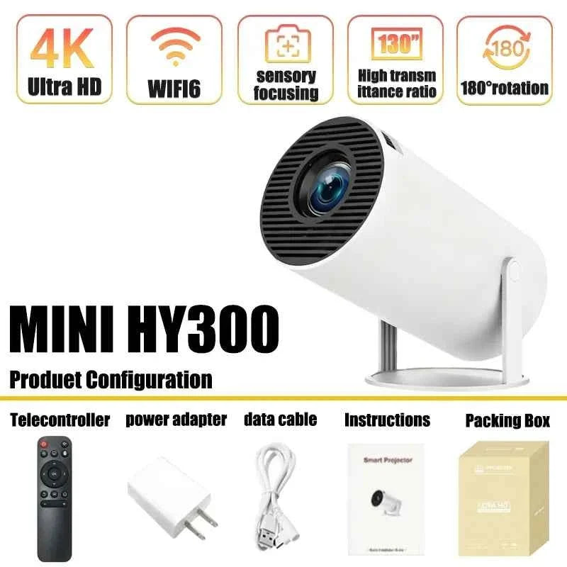 Projector HY300 4K Android 11 Dual Wifi6 260ANSI Allwinner H713 BT5.0 1080P 1280*720P Home Cinema Outdoor Projetor - Maliame Store