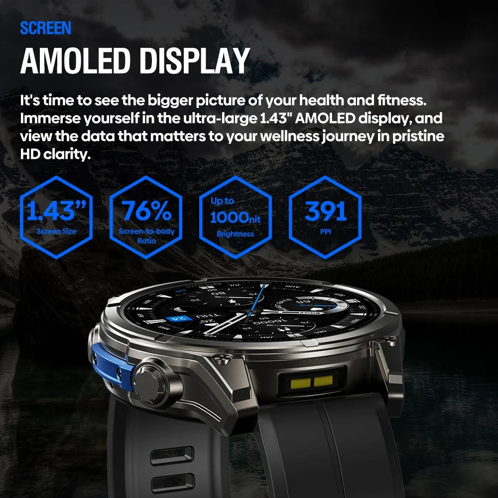 Zeblaze Vibe 8 Smart Watch 1.43" AMOLED Sapphire Screen 5ATM IP69K Waterproof Built-in Flashlight Bluetooth Calling Smartwatch - Maliame Store