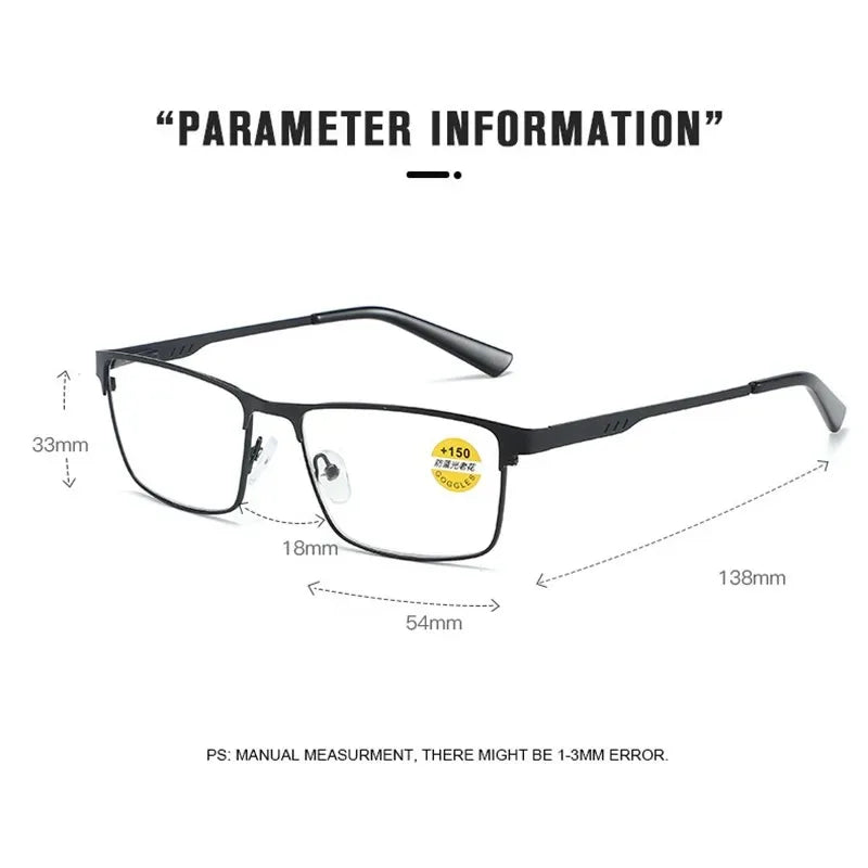 Fashion Reading Glasses For Men High Quality Blue Light BLocking Prescription Eyeglasses Frame With Spring Hinge +75+125+175+225 - Maliame Store