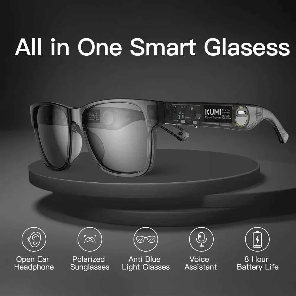 KUMI Meta V1 Smart Glasses with Audio - Polarized Sunglasses, Bluetooth, IPX4 Waterproof, Open Ear Headphones, AI Voice Assistant - Maliame Store