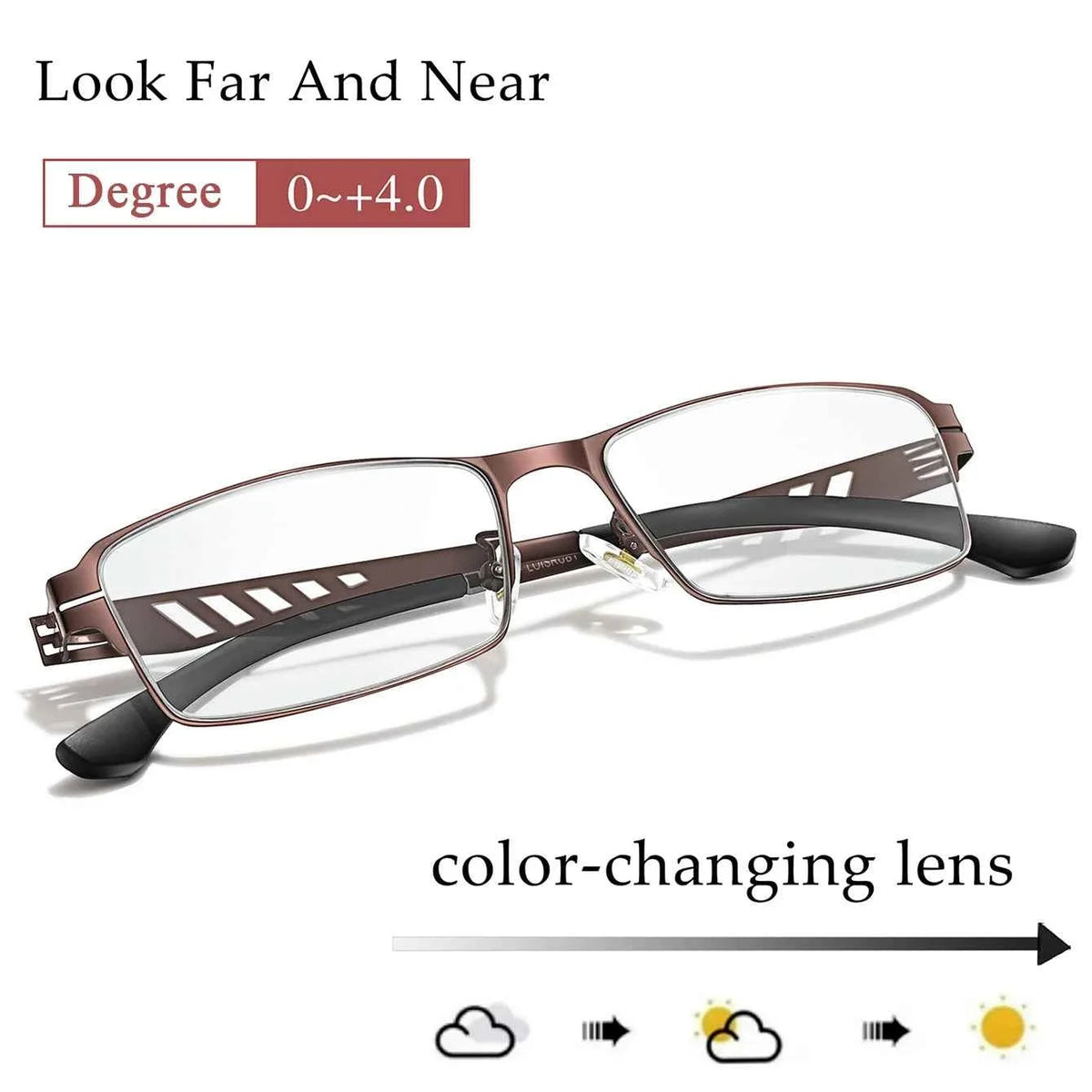 Metal Frame Photochromic Anti-Blue Lights Reading Glasses Suitable for Grandparents Magazine Reading Presbyopic Eyewear - Maliame Store