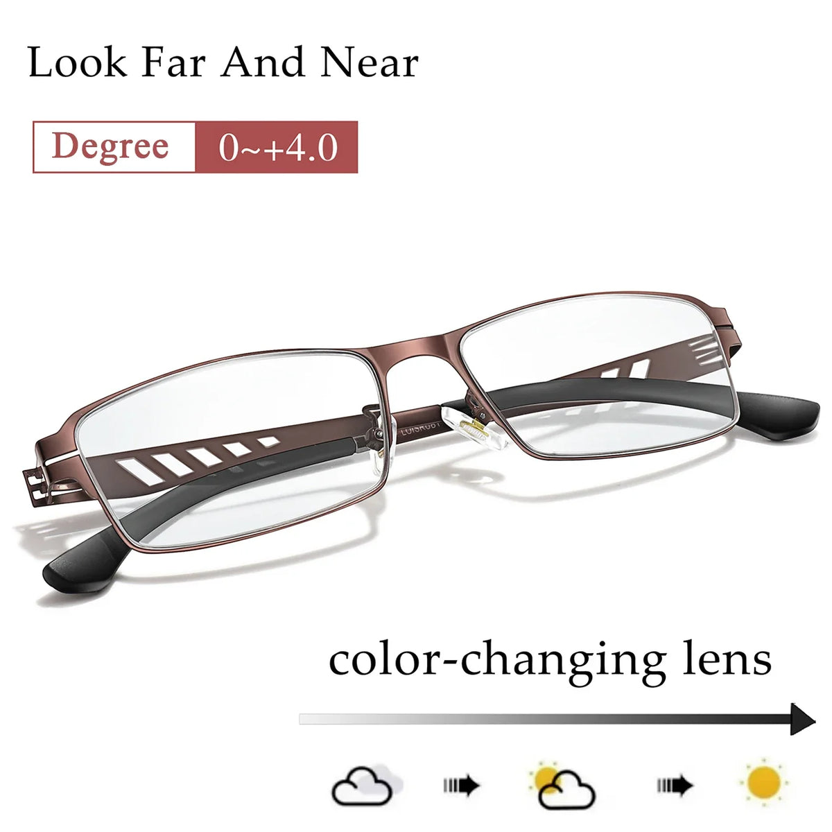 Metal Frame Photochromic Anti-Blue Lights Reading Glasses Suitable for Grandparents Magazine Reading Presbyopic Eyewear - Maliame Store