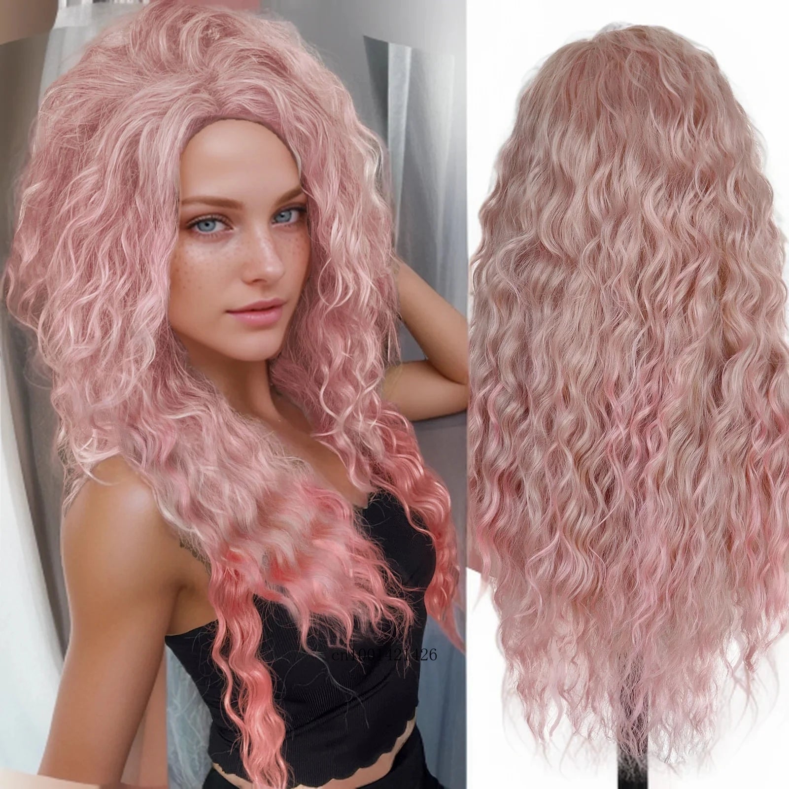 New Ash Blonde Wig Synthetic Long Curly Hair Wigs for Women Fluffy Wave Ombre Wig Costume Carnival Party Regular Cur Wig 26 Inch - Maliame Store