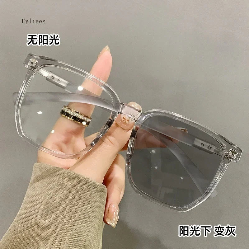 Unisex Anti-UV Photochromic Myopia Glasses Blue Light Blocking Near Sight Eyeglasses Luxury Square Frame Sunglasses for Women - Maliame Store