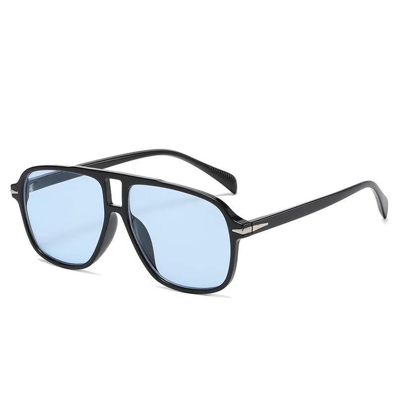 SO&EI Fashion Double Bridges Men Pilot Sunglasses Retro Clear Blue Shades UV400 Women Trending Square Rivets Sun Glasses - Maliame Store