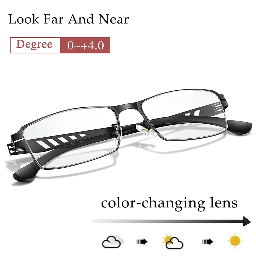 Metal Frame Photochromic Anti-Blue Lights Reading Glasses Suitable for Grandparents Magazine Reading Presbyopic Eyewear - Maliame Store