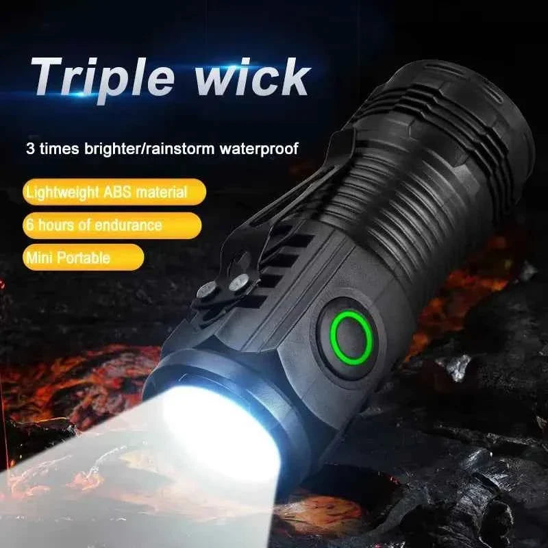 Portable Mini LED Flashlight 3LED Ultra Strong Light Flash Light USB Rechargeable Built-in Battery with Pen Clip - Maliame Store