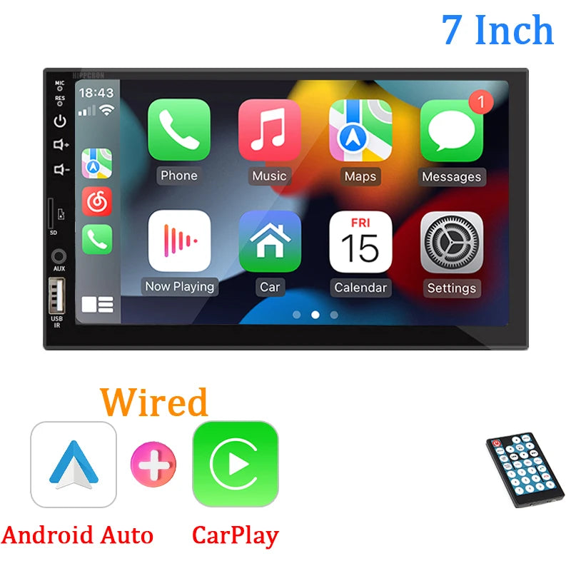 Autoradio 7" 1 Din – CarPlay, Android Auto, Bluetooth, Écran Tactile HD, FM/AUX