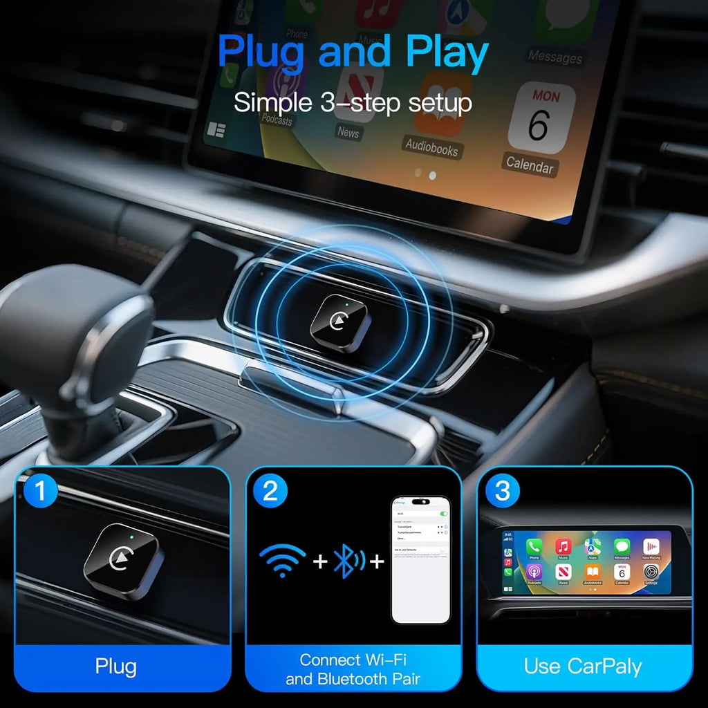 Adaptateur CarPlay sans fil (version 2026 améliorée) pour Apple iPhone et Android, petite taille, Plug and Play, connexion sans fil rapide et stable