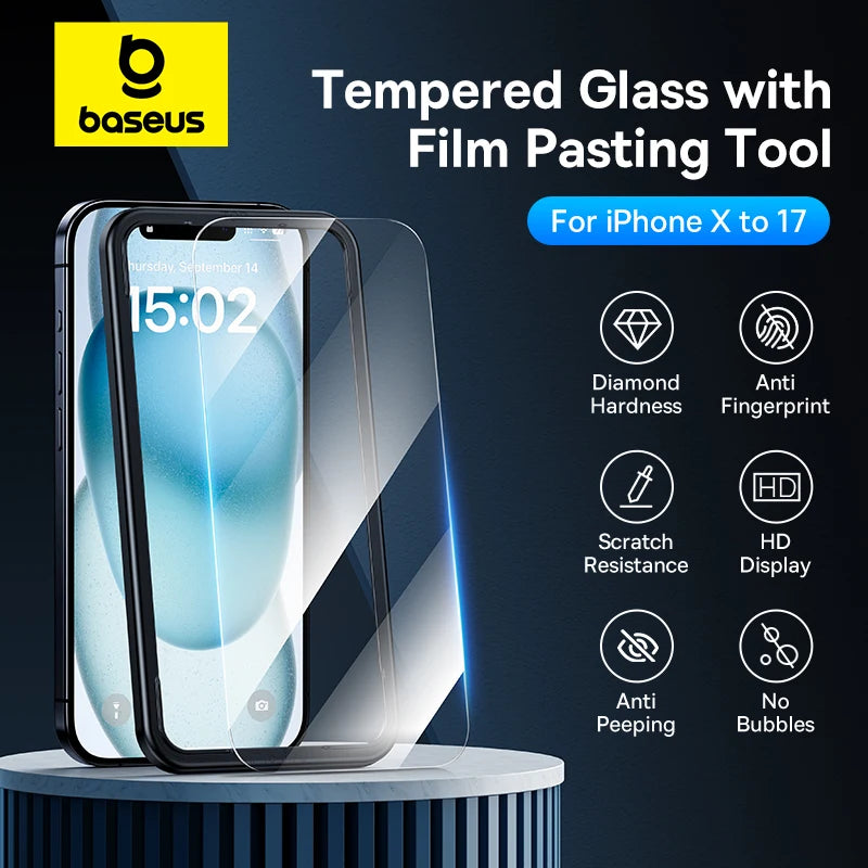 Baseus Tempered Glass for iPhone 17 16 Pro Max Screen Protector for iPhone 15 14 13 12 11 Pro Max Clear Edge Anti-Peeping Film - Maliame Store
