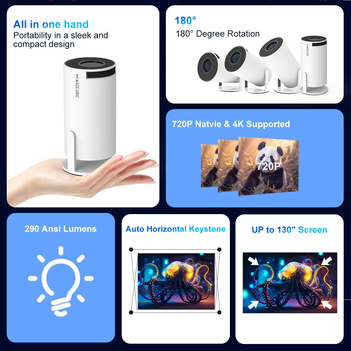 Magcubic Projector HY300 Pro 4K Android 11 Dual Wifi6 290ANSI Allwinner H713 BT5.0 1080P 1280*720P Home Cinema Outdoor Projetor - Maliame Store