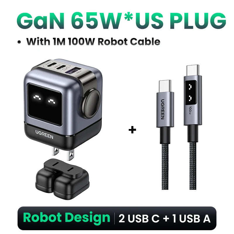 【US Plug】UGREEN 30W 65W GaN Charger Robot Design PD3.0 Fast Charger PPS for iPhone 17 16 Macbook Laptops Samsung XiaomiTablets - Maliame Store