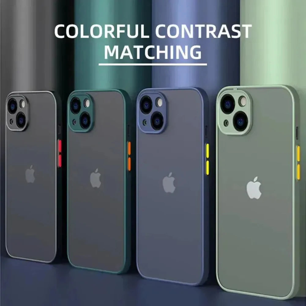 Shockproof Armor Matte Case For iPhone 16 15 14 Plus 13 11 12 Pro Max Luxury Silicone Bumper Clear Hard PC Back Cover Capa - Maliame Store