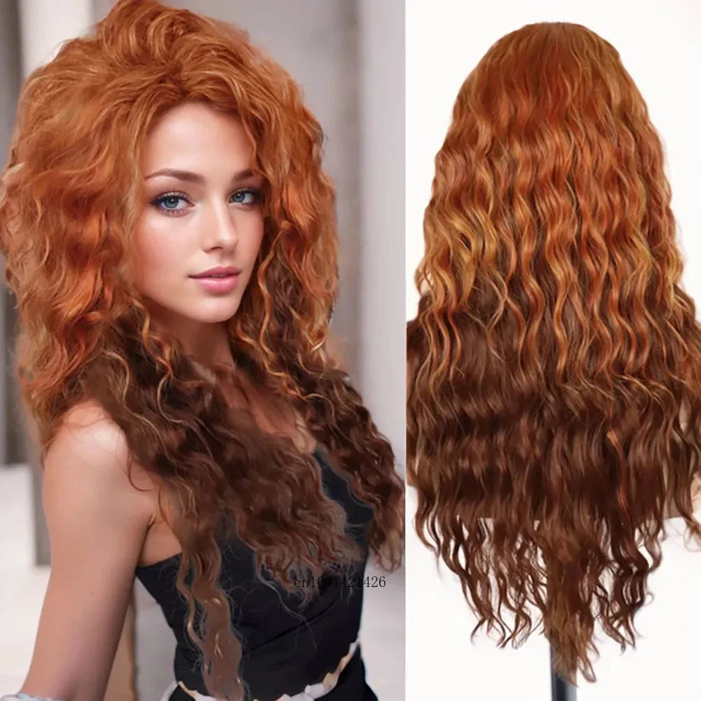 New Ash Blonde Wig Synthetic Long Curly Hair Wigs for Women Fluffy Wave Ombre Wig Costume Carnival Party Regular Cur Wig 26 Inch - Maliame Store