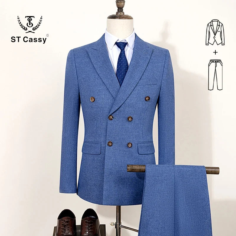 ST Cassy dark blue Elegant Man Suit 2 Pcs Set Modern Wedding Party Suits for Men Stylish Business office suit - Maliame Store