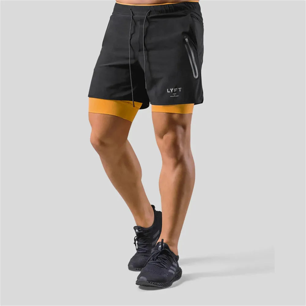 2 in 1 Running Sports Shorts Men Jogging Sportswear Gym Fitness Bodybuilding Quick Dry Pants Male Summer Training Beach Bottoms - Maliame Store