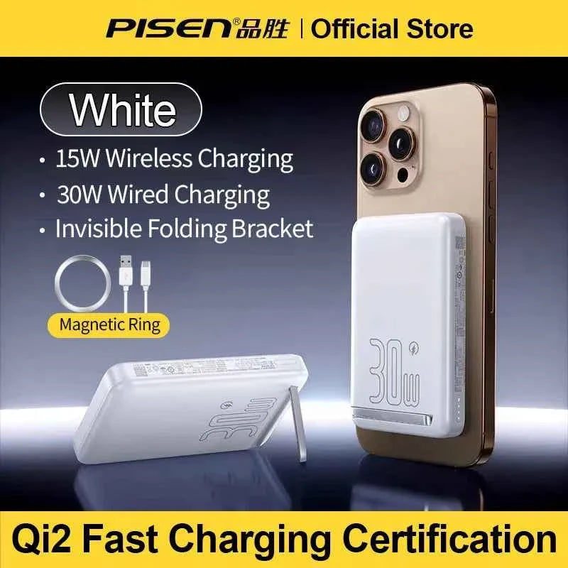 PISEN PD 30W Qi2 15W Wireless Magnetic Power Bank 10000mAh With Stand Fast Charging CCC Powerbank For MagSafe iPhone 17 16 15 14 - Maliame Store