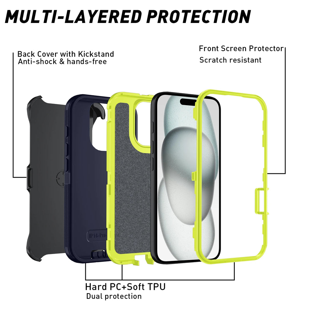 Armor Shockproof Defender Phone Case For iphone 11 12 13 14 15 Pro Max X XS XR XSMAX 7 8 Plus SE2 SE4 Hard PC+TPU Back Cover - Maliame Store