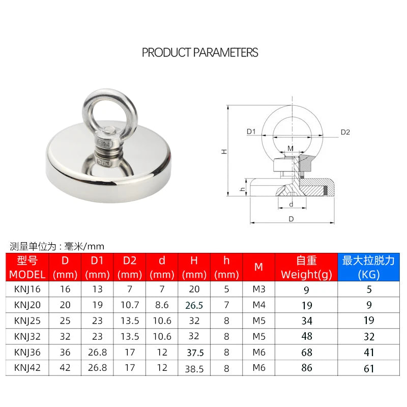 Super Strong Neodymium Fishing Magnets Heavy Duty imanes Magnet with Countersunk Hole Eyebolt for Salvage Magnetic Fishing - Maliame Store