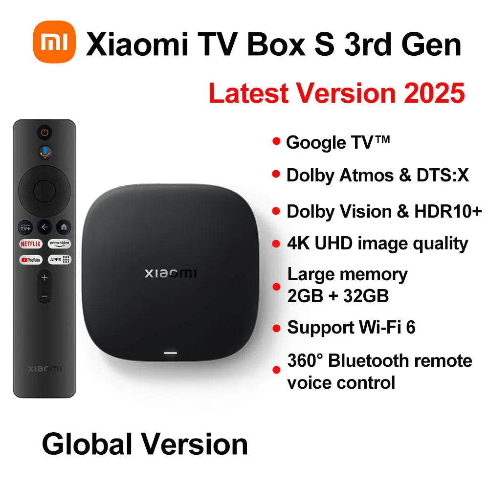 Xiaomi Mi TV Box S 3rd / 2nd Gen, Android Smart TV Box Media Player 4K UHD Google TV Dolby Vision HDR10+ Google Assistant BT5.2