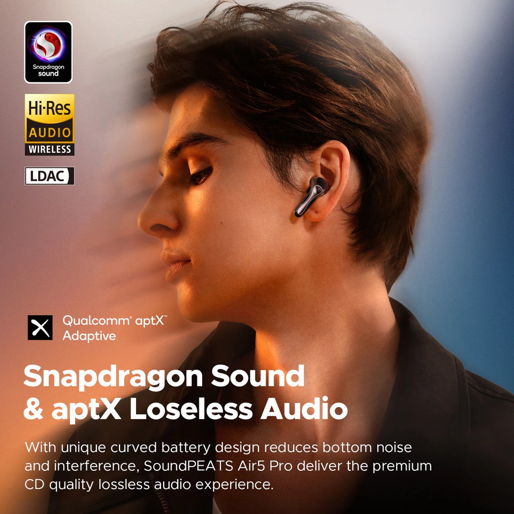 SOUNDPEATS Air5 Pro Wireless Earphones 55 dB Adaptive Hybrid ANC Bluetooth 5.4 Earbuds, Hi-Res LDAC aptX Loseless,6 Mics AI ENC
