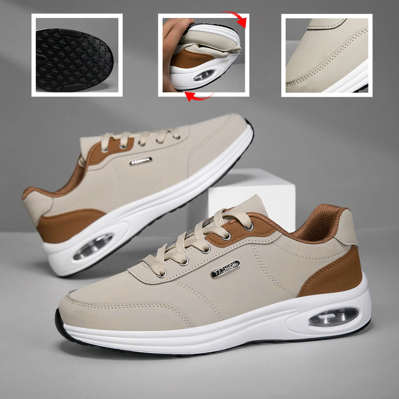 Men's Waterproof Casual Sports Shoes - Non-Slip Leather Walking and Tennis Shoes