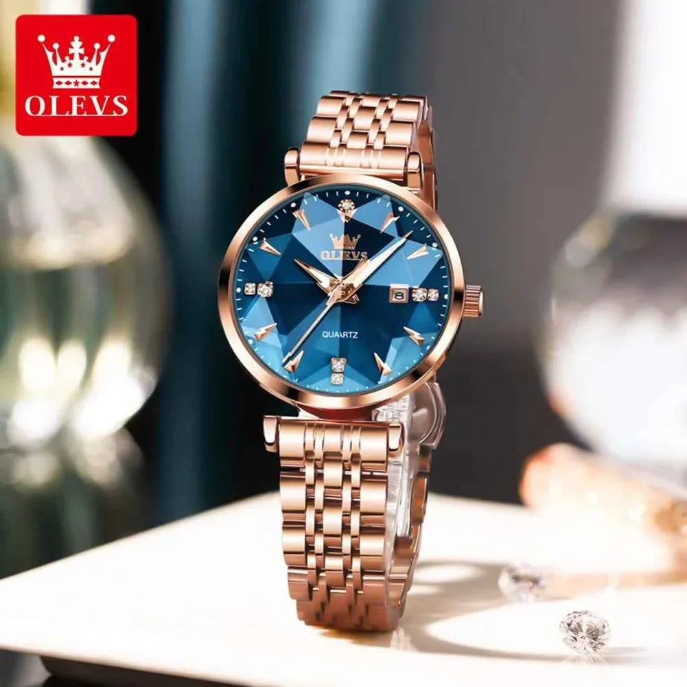 OLEVS Women Luxury Watch Stainless Steel Quartz with Zircon Scale - Original Fashion Automatic Date Ladies Watch - Maliame Store