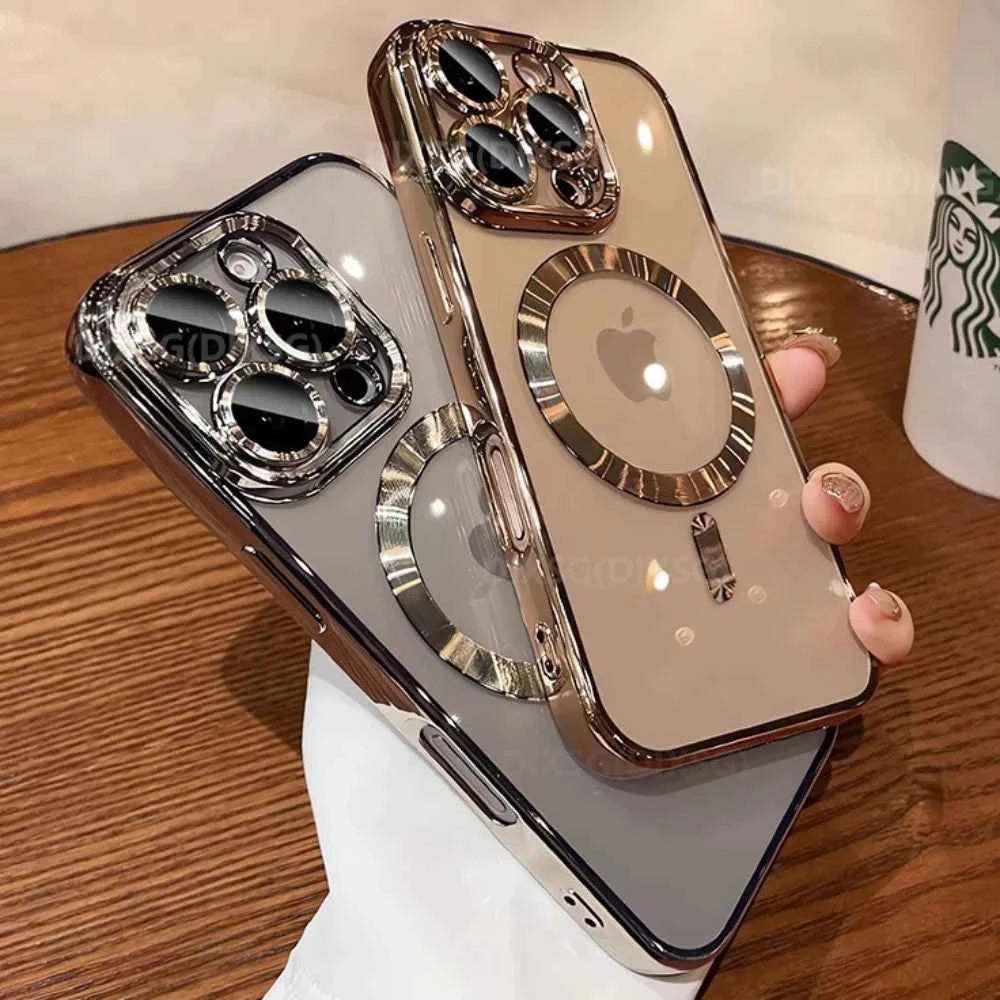 Luxury For Magsafe Magnetic For iPhone 17 16 15 14 13 12 11 Pro Max Plus 17 Air Transparent Pink Soft Lens Protection Case Cove