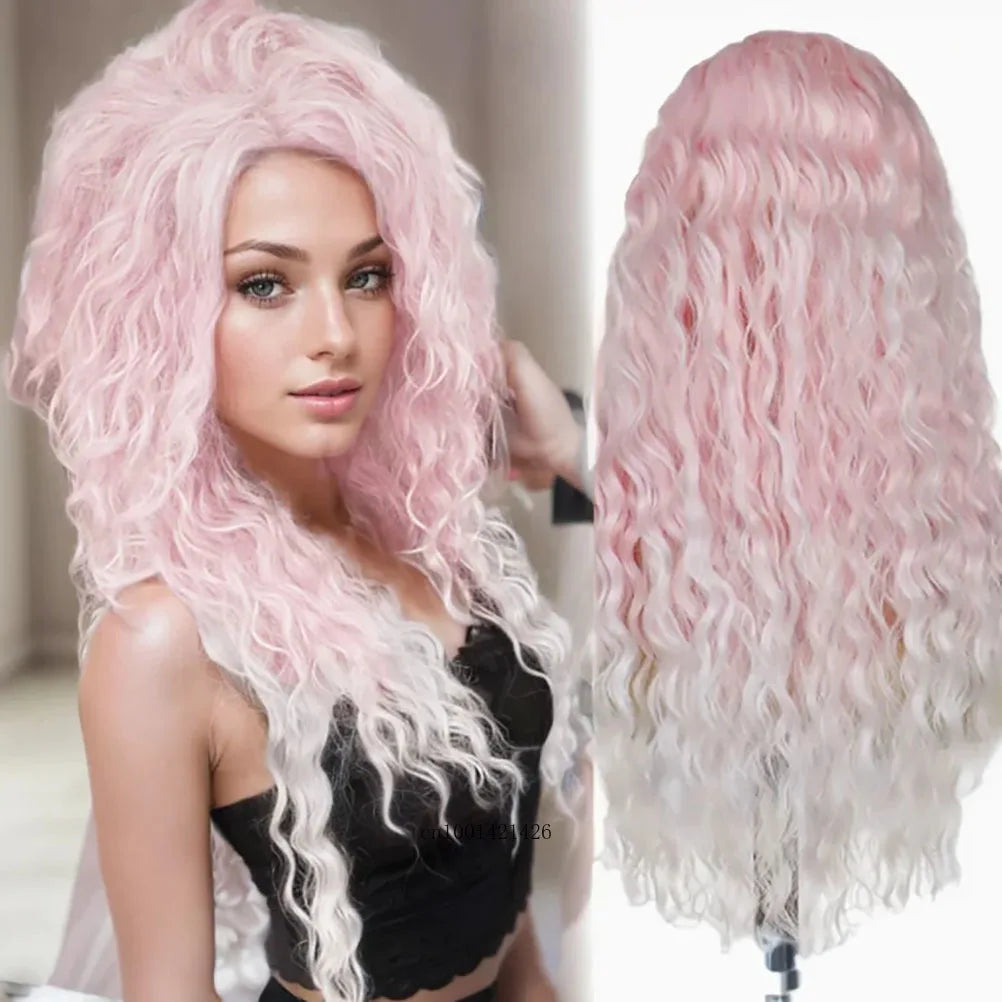 New Ash Blonde Wig Synthetic Long Curly Hair Wigs for Women Fluffy Wave Ombre Wig Costume Carnival Party Regular Cur Wig 26 Inch - Maliame Store