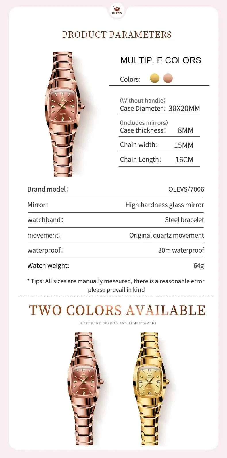 OLEVS 7006 Rose Gold Women's Watch - Luxury Brand Waterproof Quartz Bracelet Set - Maliame Store