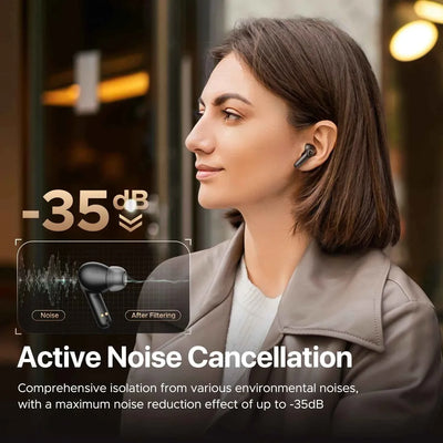 Auriculares inalámbricos SoundPEATS T3 Pro con cancelación activa de ruido, Bluetooth V5.4, 4 micrófonos, controlador de 12 mm y conexión multipunto.