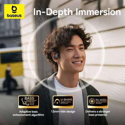 Auriculares Baseus Eli 2i Fit de oído abierto, inalámbricos, Bluetooth 6.0, con gancho para la oreja, IPX5, deportivos, resistentes al agua y con refuerzo de graves.