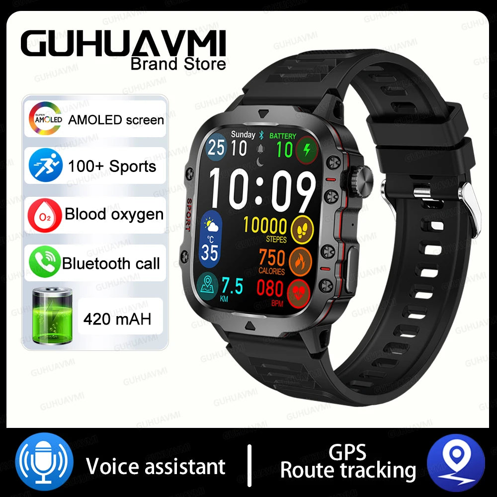 2024New Rugged Military Fitness Smart Watch Men For Android Xiaomi IOS 3ATM Waterproof Sport Ai Voice Calling Smartwatch Outdoor - Maliame Store