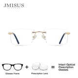 JMISUS Rimless Progressive Prescription Glasses for Myopia, Anti Blue Light, Photochromic Rectangle Eyewear for Men and Women