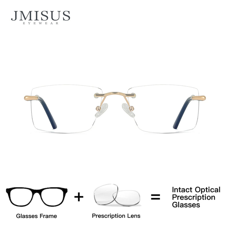 JMISUS Rimless Progressive Prescription Glasses for Myopia, Anti Blue Light, Photochromic Rectangle Eyewear for Men and Women