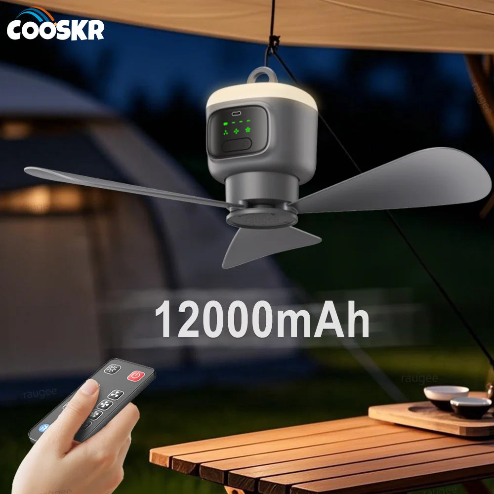 Ventilateur Plafond Camping Rechargeable 12000mAh – Télécommande & LED