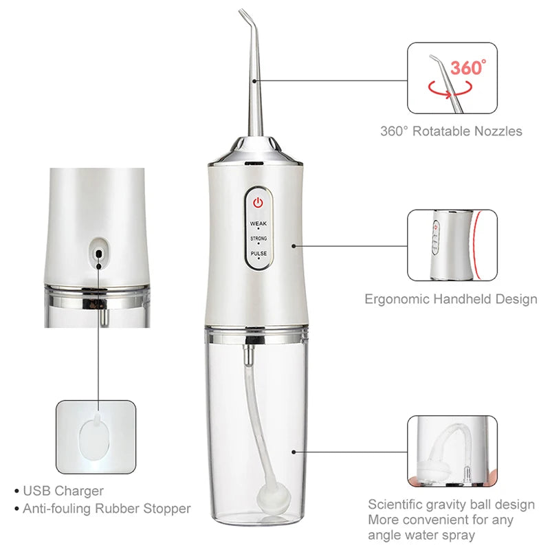 Portable Smart Electric Oral Irrigator Water Flosser 4 Jets 3 Modes Rechargeable Dental Water Jet Irrigator Dental Teeth Cleaner - Maliame Store