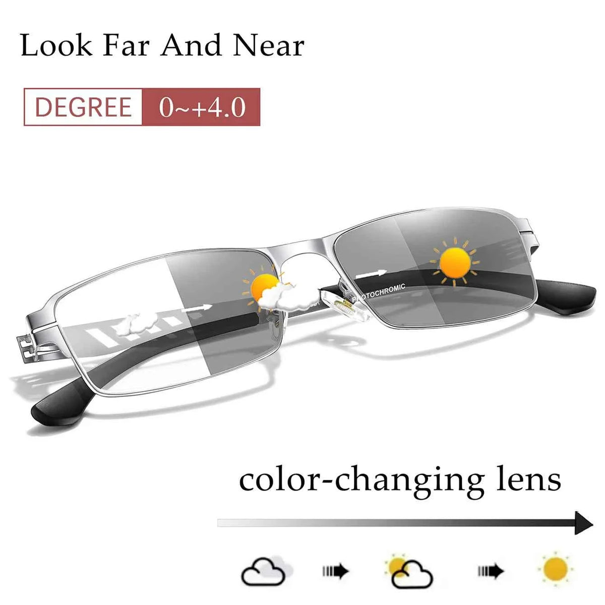 Metal Frame Photochromic Anti-Blue Lights Reading Glasses Suitable for Grandparents Magazine Reading Presbyopic Eyewear - Maliame Store