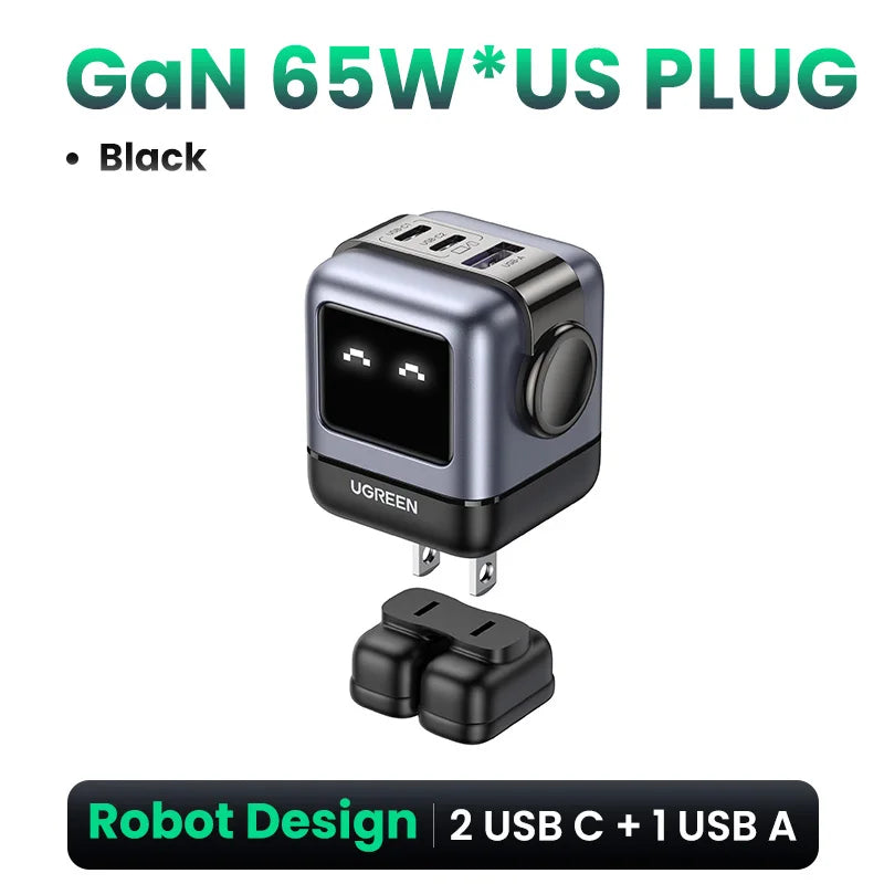 【US Plug】UGREEN 30W 65W GaN Charger Robot Design PD3.0 Fast Charger PPS for iPhone 17 16 Macbook Laptops Samsung XiaomiTablets - Maliame Store